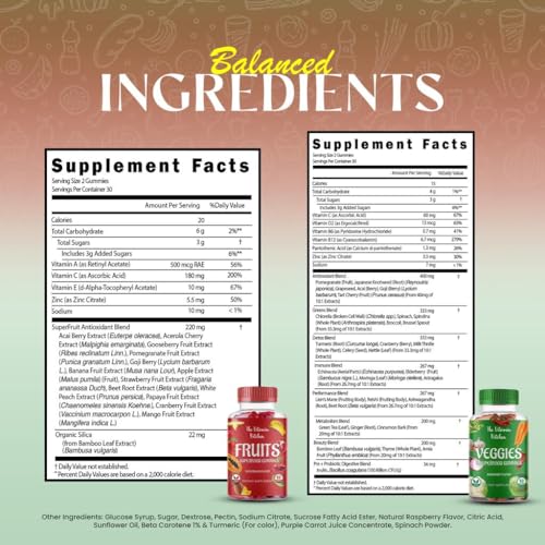 The Vitamin Kitchen Fruit and Veggies Gummies-120 Chews 60 Super Fruits
