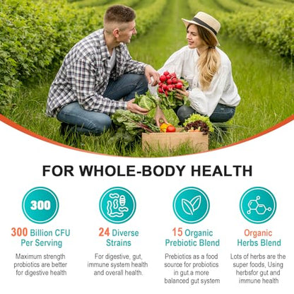 Probiotics for Women & Men - 300 Billion CFU & 24 Strains Probiotic with 15 Organic