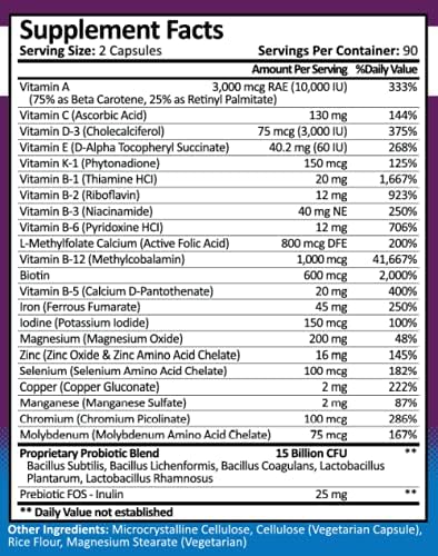 Core-45 + Probiotics Bariatric Multivitamin | Capsule | 180 Ct | ProCare Health | Bariatric Multivitamin + Probiotics | 45mg Iron | 180 Count | 3 Month Supply