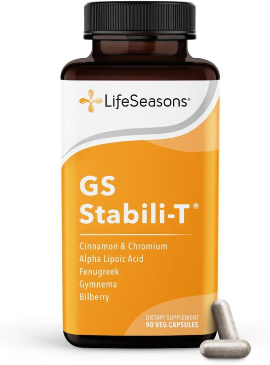 LifeSeasons GS Stabili-T - Blood Sugar Support Supplement - Healthy Circulation & Vision - Maintain Normal Levels - Chromium Cinnamon Gymnema Bilberry & Alpha Lipoic Acid - 90 Capsules