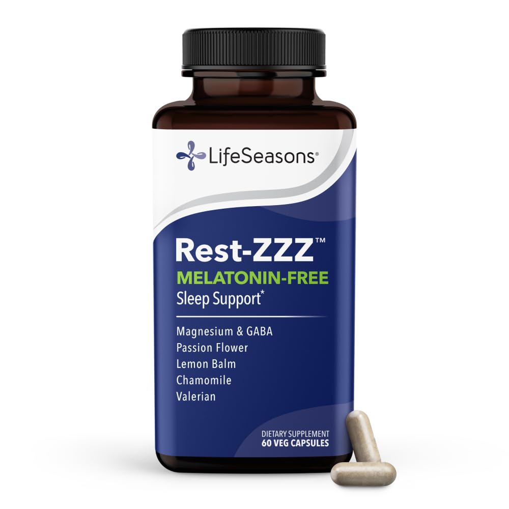 LifeSeasons Rest-ZZZ - Natural Sleep Support Supplement - Fall Asleep & Stay Asleep - Calms Nervous System - Ease Muscle Tension & Restlessness - Low Dose Melatonin GABA & Chamomile - 60 Capsules