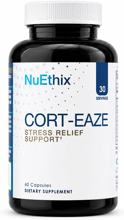 NuEthix Formulations Cort-Eaze - Cortisol Supplement - Health Support Supplement with Ashwagandha, L-Theanine & Rhodiola Rosea - Cortisol Reducer for Men & Women, 30 Servings