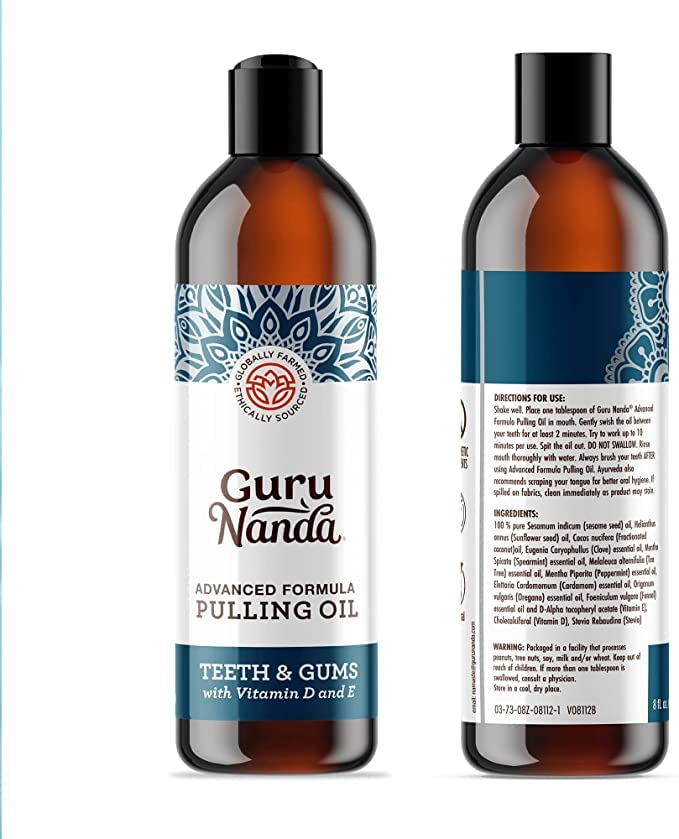 GuruNanda Advanced Oil Pulling with Tongue Scraper - Natural Alcohol-Free Mouthwash