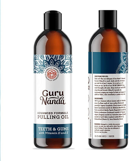 GuruNanda Advanced Oil Pulling with Tongue Scraper - Natural Alcohol-Free Mouthwash