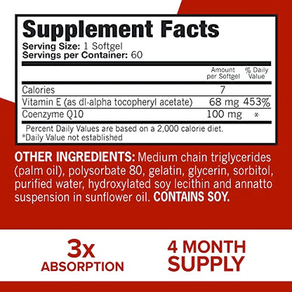 Qunol CoQ10 100mg Softgels, Ultra CoQ10 100mg, 3x Better Absorption, Antioxidant