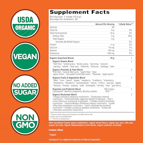COUNTRY FARMS Super Greens Pineapple-Mango Flavor, 50 Organic Super Foods, USDA