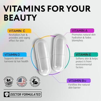 Biotin 10,000 mcg with Collagen & Keratin and Mullein Leaf Lung Support Drops Bundle – Hair, Skin, and Nail Vitamins Plus Lung Cleanse and Respiratory Detox for Men and Women – 60 Caps and 2 oz