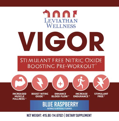 Leviathan Wellness Vigor - Stimulant Free, Nitric Oxide Boosting Pre-Workout Powder