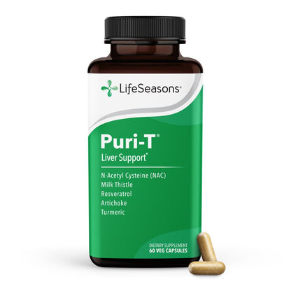 LifeSeasons Puri-T - Liver Cleanse & Detox Support Supplement - Resveratrol, N-Acetyl Cysteine, Milk Thistle, Artichoke & Turmeric - Supports Tissue Regeneration & Healthy Bile Flow - 60 Capsules