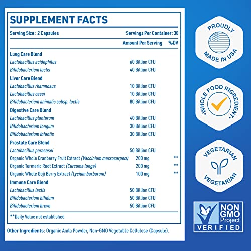 Probiotics for Men, 500 Billion CFU + 12 Strains Men's Probiotic with Turmeric Cranberry