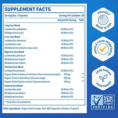 Probiotics for Men, 500 Billion CFU + 12 Strains Men's Probiotic with Turmeric Cranberry