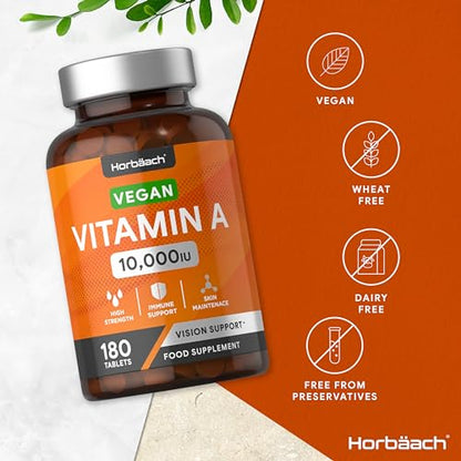 Vitamin A Tablets 10000iu | 180 Count | High Strength Vitamin A as Retinol Acetate