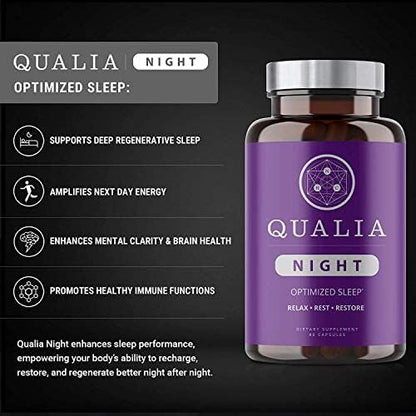 Qualia Life Sciences Qualia Night Sleep Aid | Non-Habit Forming | Science-Backed Supplement for Deep Refreshing Sleep | Melatonin-Free, Vegan, Non-GMO, Gluten-Free 80 Count | (1 Month Supply)