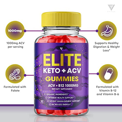 (2 Pack) Elite Keto ACV Gummies AVC, Elite Keto Plus ACV Advanced Weight Loss Gummies