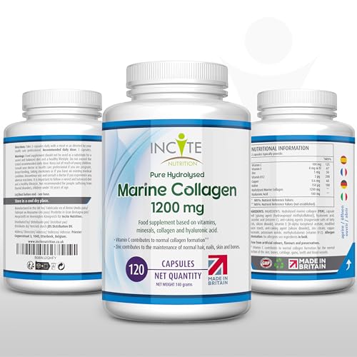 Marine Collagen 1200mg | 120 High Strength Collagen Capsules Hyaluronic Acid Supplements for Women & Men