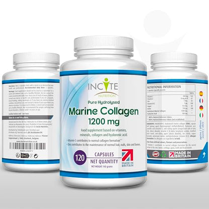Marine Collagen 1200mg | 120 High Strength Collagen Capsules Hyaluronic Acid Supplements for Women & Men