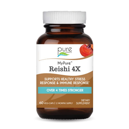 PURE ESSENCE LABS MyPure Reishi 4X Organic Mushrooms Supplement - 100% Real Mushroom Extract for Immune Support, Stress Relief, Build Energy (60 Capsules)