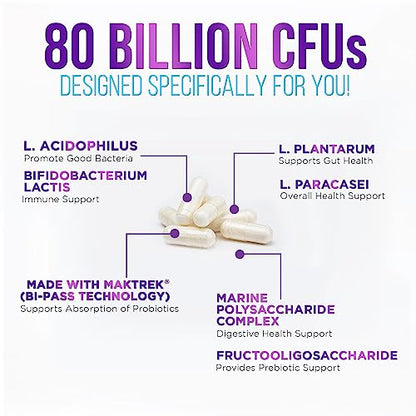 Probiotics for Digestive Health - 80 Billion CFU Guaranteed with Strains for Women's