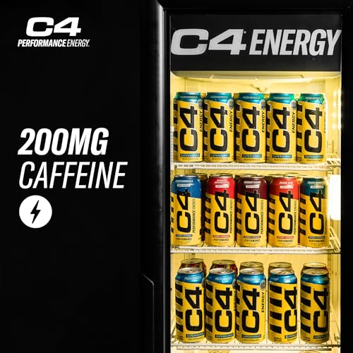 C4 Energy Carbonated Zero Sugar Energy Drink, Pre Workout Drink + Beta Alanine, Midnight Cherry, 16 Fl Oz (Pack of 24)
