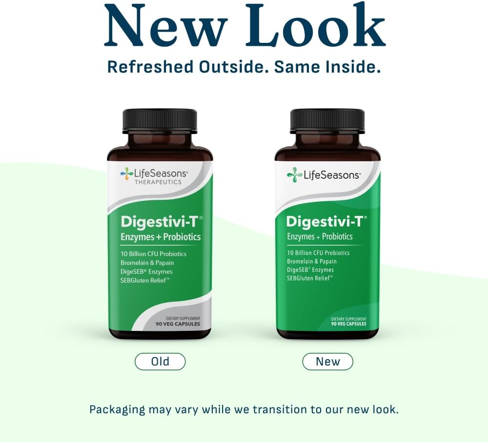 LifeSeasons Digestivi-T - Digestive Enzymes & 10 Billion CFU Probiotic Supplement - Supports Gut & Immune Health - Bloating & Digestion Relief for Women & Men - 90 Capsules