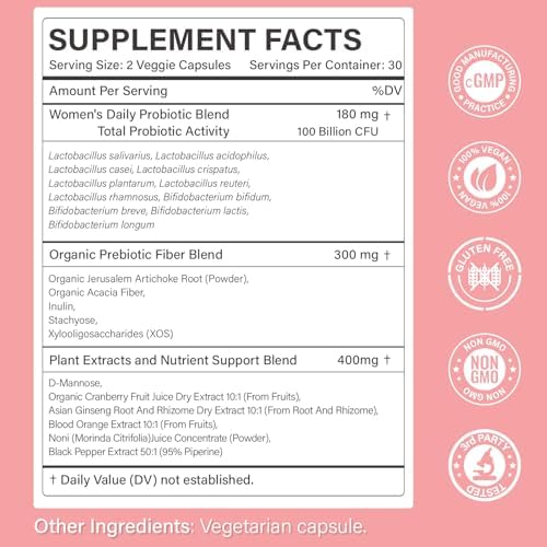 Probiotics Bundle for Women & Men – 2 Pack Gut Health Support | 100 Billion CFU Probiotics with Prebiotics, Enzymes & Citrus Bioflavonoids + Women’s Probiotic for Digestive, Vaginal & Urinary Health w