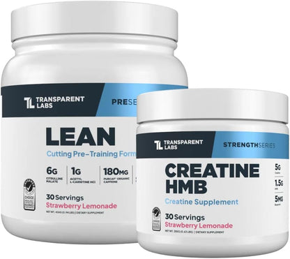 Transparent Labs Lean Pre-Workout (30 Servings, Strawberry Lemonade) & Creatine HMB (30 Servings, Strawberry Lemonade)