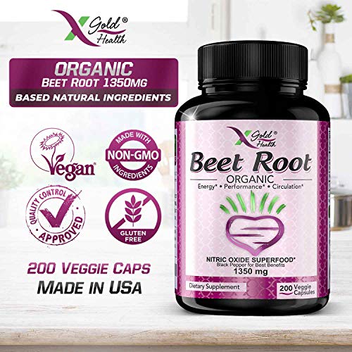 Organic Beet Root Powder 1350mg 200 Veggie caps Superfood Nitric Oxide Strongest