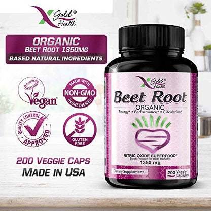 Organic Beet Root Powder 1350mg 200 Veggie caps Superfood Nitric Oxide Strongest