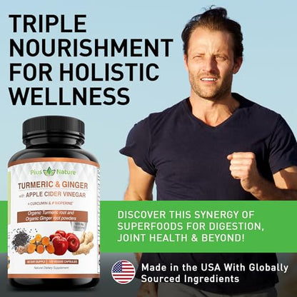 PIUS NATURE Turmeric Curcumin and Ginger with Apple Cider Vinegar, USDA Organic