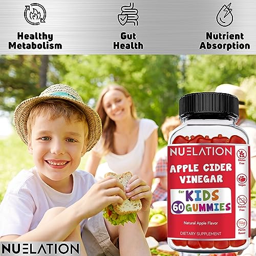 NUELATION Apple Cider Vinegar Gummies for Kids, 60 Servings. Gluten Free, Vegan and Gelatin