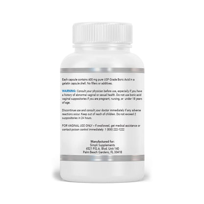 Simpli Supplements 60 Boric Acid Suppositories - Modern Support & Ancient Remedy - Scientifically