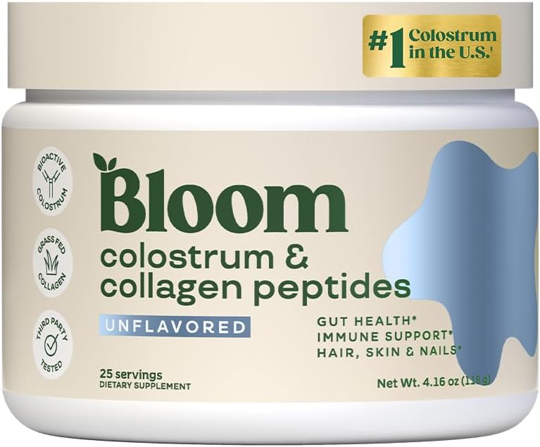 Bloom Nutrition Bovine Colostrum Powder, Strawberries & Cream, 25 Servings | Gut Health, Immune Support, Hair Growth & Beauty Supplement, Gluten Free, Sugar Free