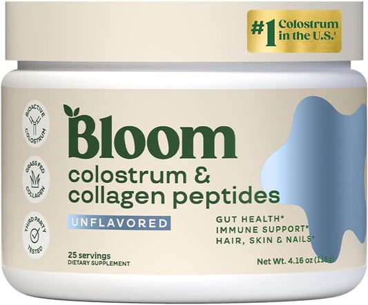 Bloom Nutrition Bovine Colostrum Powder, Strawberries & Cream, 25 Servings | Gut Health, Immune Support, Hair Growth & Beauty Supplement, Gluten Free, Sugar Free