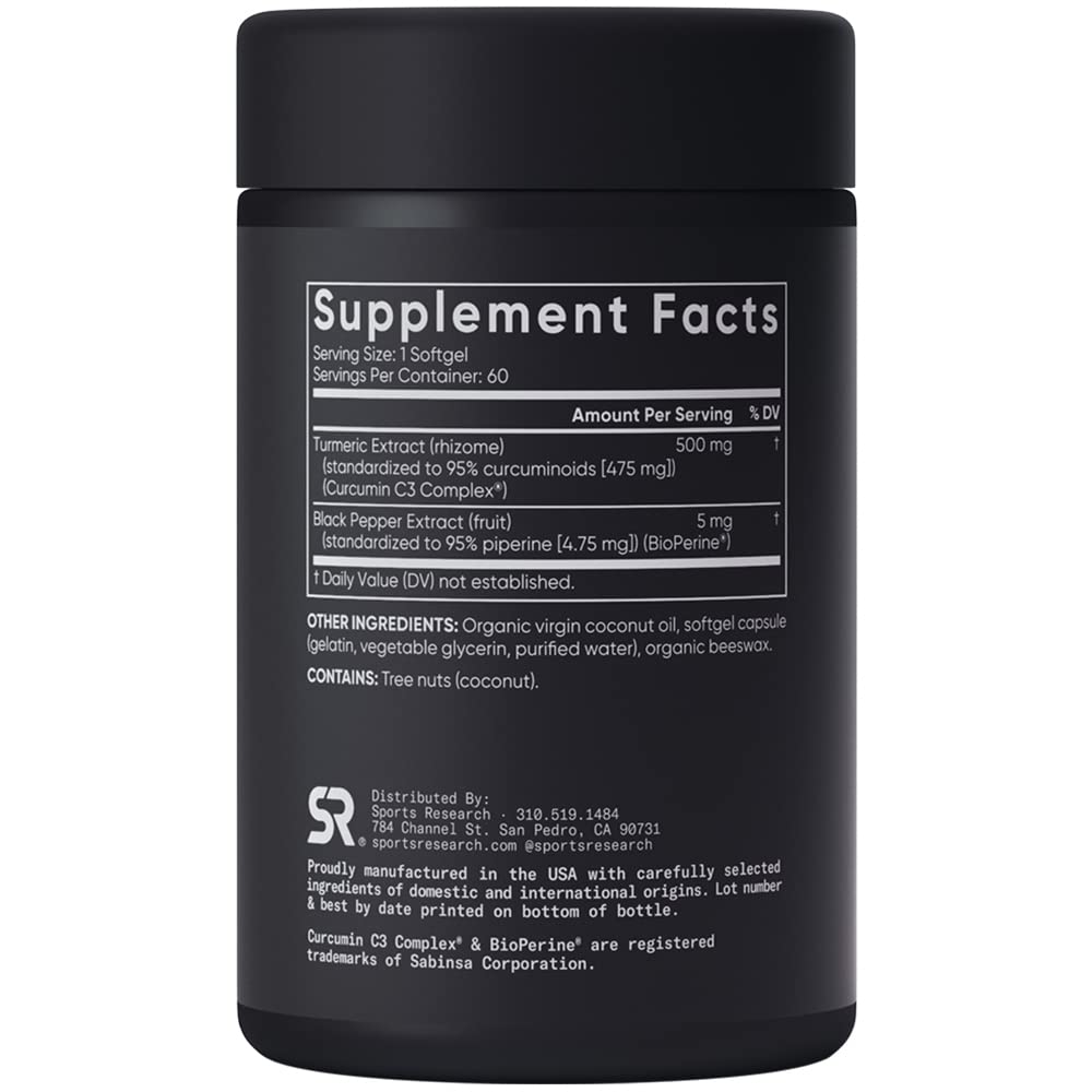 Sports Research Turmeric Curcumin C3 Complex - Softgels with Bioperine Black Pepper