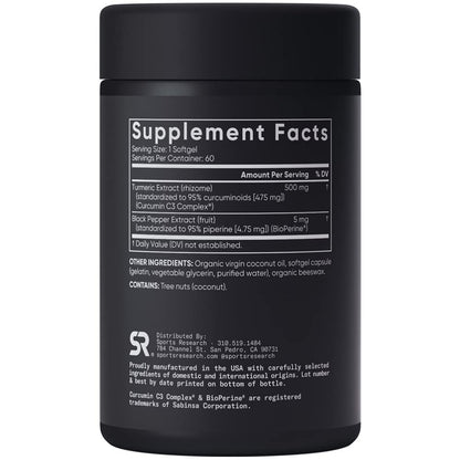 Sports Research Turmeric Curcumin C3 Complex - Softgels with Bioperine Black Pepper