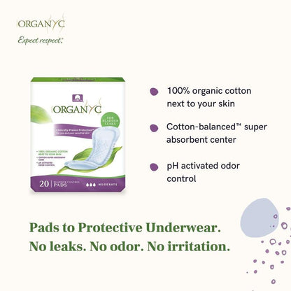Organyc 100% Organic Cotton Light Incontinence Liners for Bladder Leakage Control