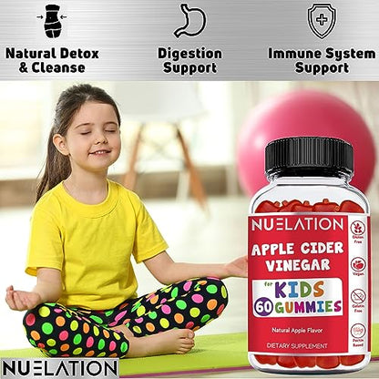 NUELATION Apple Cider Vinegar Gummies for Kids, 60 Servings. Gluten Free, Vegan and Gelatin