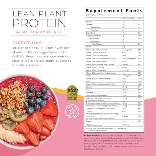 One Sol Protein Powder, Lean & Low Carb, No Bloating, Gluten Free, Lactose-Free