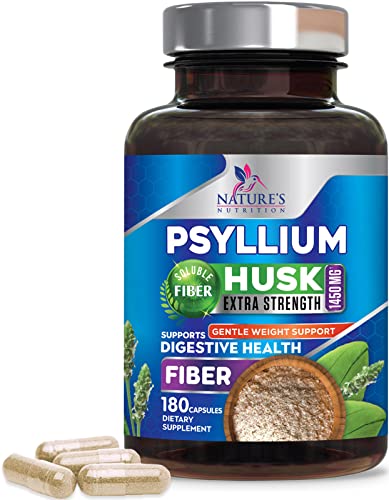High Absorption Psyllium Husk Capsules 1450mg, Natural Soluble Fiber Supplement Non-GMO