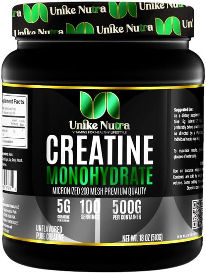Pure Creatine Monohydrate Powder Supplement, Unflavored, Supports Bulk Muscle Energy, Recovery, & Strength - Creatine Supplement for Men & Women - 500G, 5000mg Per Serv (5g) - 100 Servings