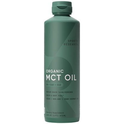 Sports Research Organic MCT Oil - Keto & Vegan MCTs C8, C10, C12 from Coconuts - Fatty Acid Brain & Body Fuel, Non-GMO & Gluten Free - Flavorless Oil, Perfect in Coffee, Tea & Protein Shakes - 32 oz