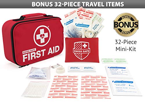 Swiss Safe 2-in-1 First Aid Kit (120 Piece) + Bonus 32-Piece Mini Kit