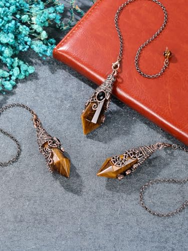 PESOENTH Crystal Pendulum Dowsing Divination Scrying Pendulum with Bronze Wrap Tiger Eye Healing