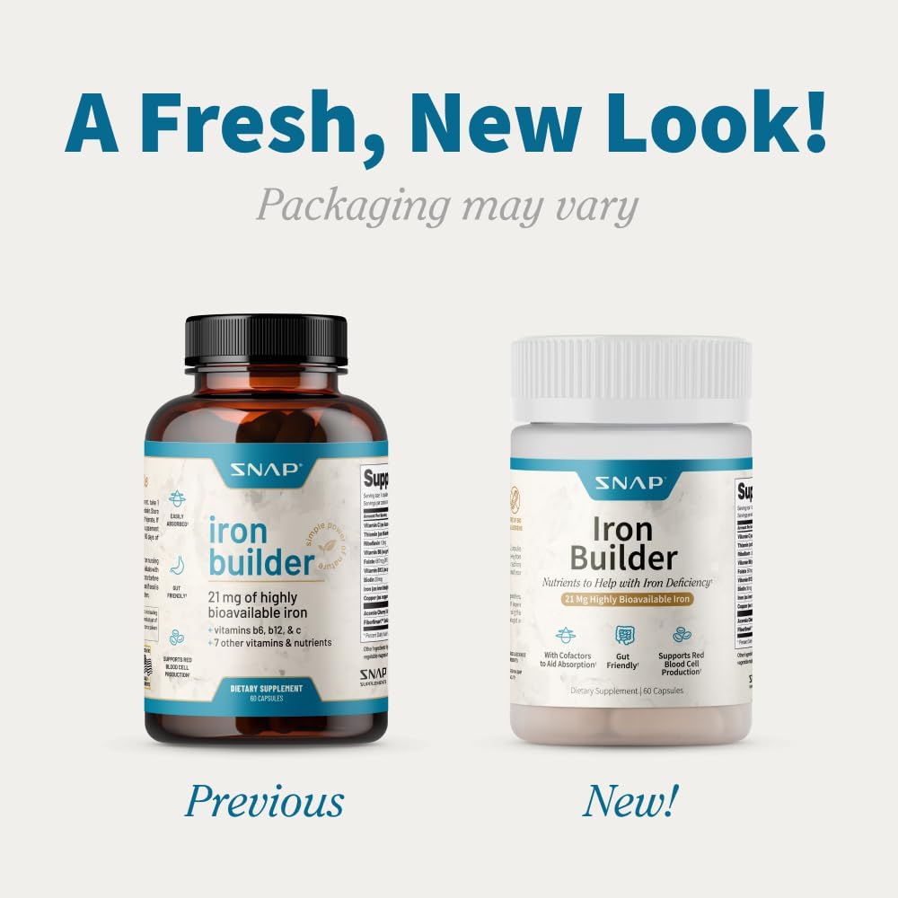 Snap Supplements Natural Iron Builder Supplements, 60 Vegan Capsules