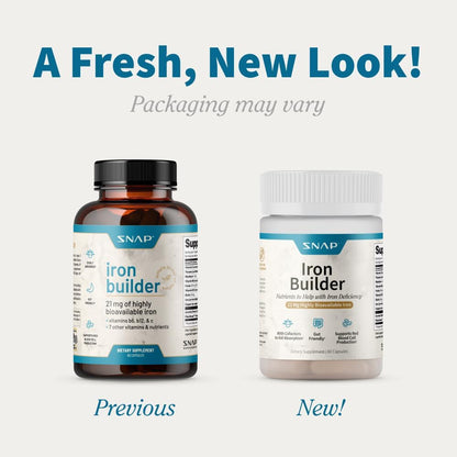 Snap Supplements Natural Iron Builder Supplements, 60 Vegan Capsules