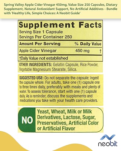 Spring Valley Apple Cider Vinegar 450mg, Value Size 250 Capsules, Dietary Supplement