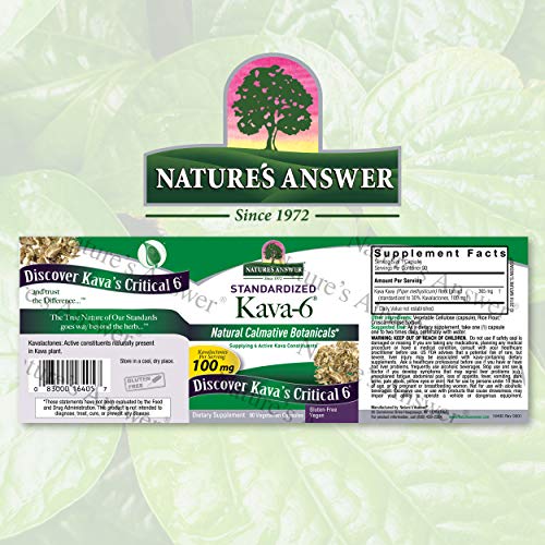 Nature's Answer Kava Root Powder Supplement Vegetarian Capsules, 90-Count | Natural