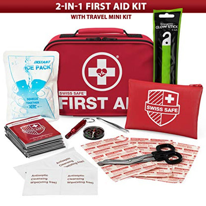 Swiss Safe 2-in-1 First Aid Kit (120 Piece) + Bonus 32-Piece Mini Kit