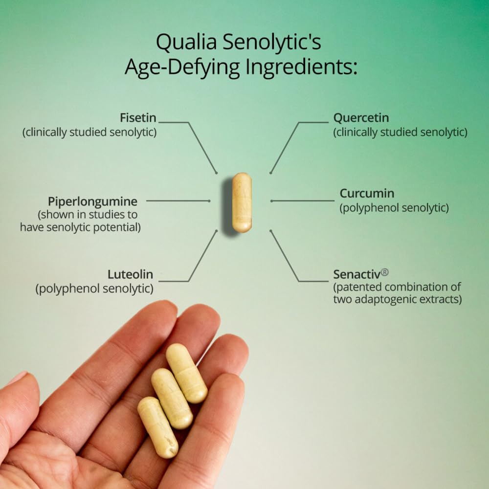 QUALIA LIFE SCIENCES Senolytic Supplement, Fisetin, Quercetin, Piperlongumin & More, Aging Supplement - Supports Optimal Cell Repair & Rejuvenation, Naturally Eliminate Zombie Cells, 1 Month Supply