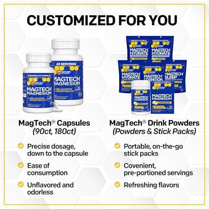 Natural Stacks Magtech Magnesium Value Bundle - 3 Forms of Magnesium - Featuring Magtein L-Threonate - Supports Relaxation and Brain Health* - 270 Total Capsules